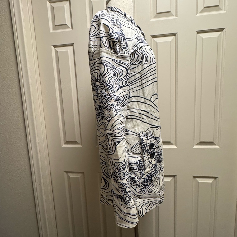 elevenses ANTHRO BRAND 2000s cream linen blend Jacket/dress with Navy Accents - Picture 7 of 13